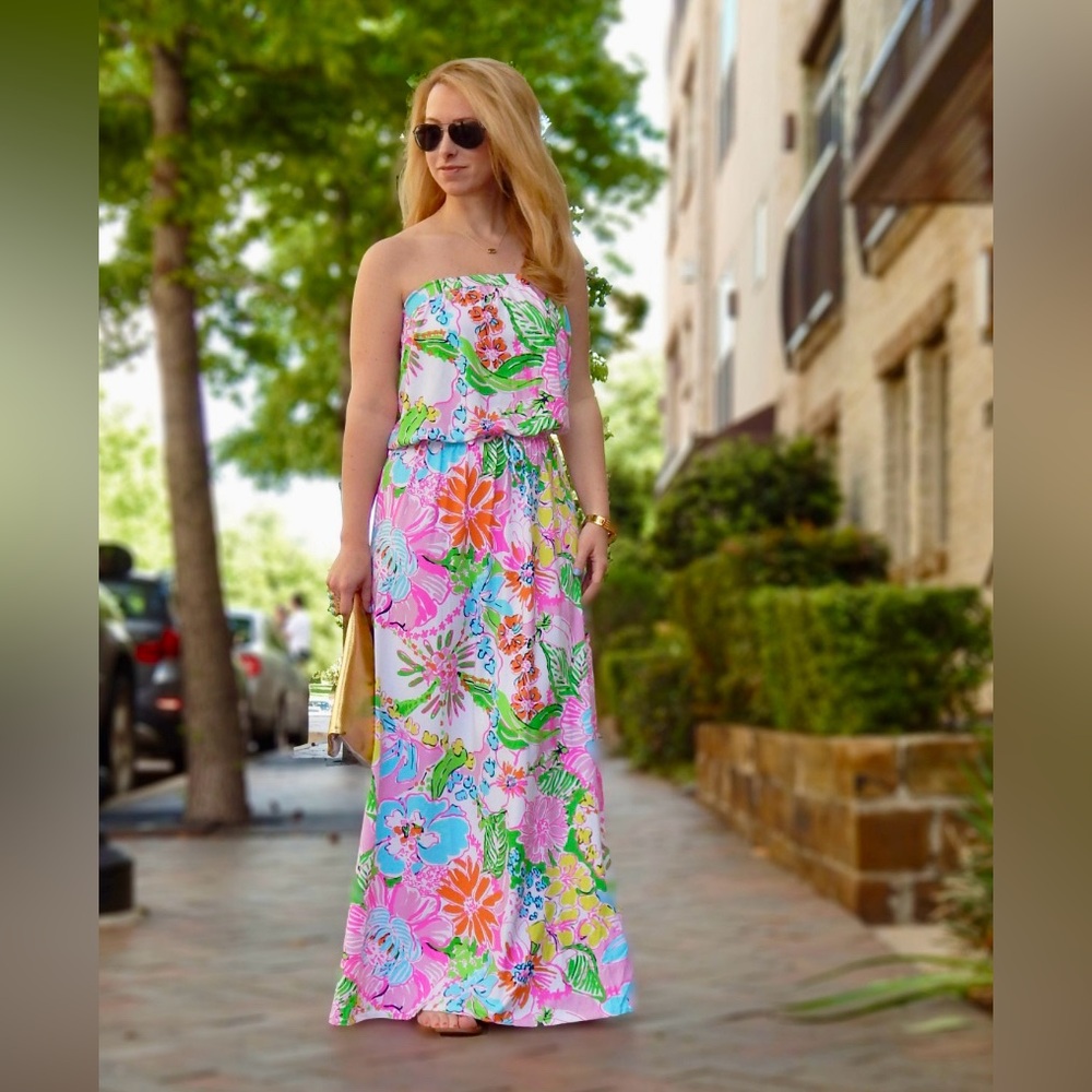 Lilly Pulitzer Strapless Nosey Posey Floral Maxi Dress